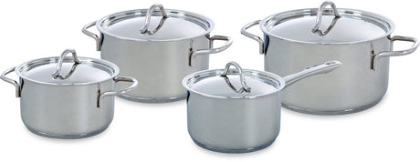 Bk profilpandesæt 4-delt - 16 18 20cm - uden pfas-fri non-stick belægning - induktionsgrydesæt - kogepande i rustfrit stål - ovnsikker op til 160°c - med låg - sølv