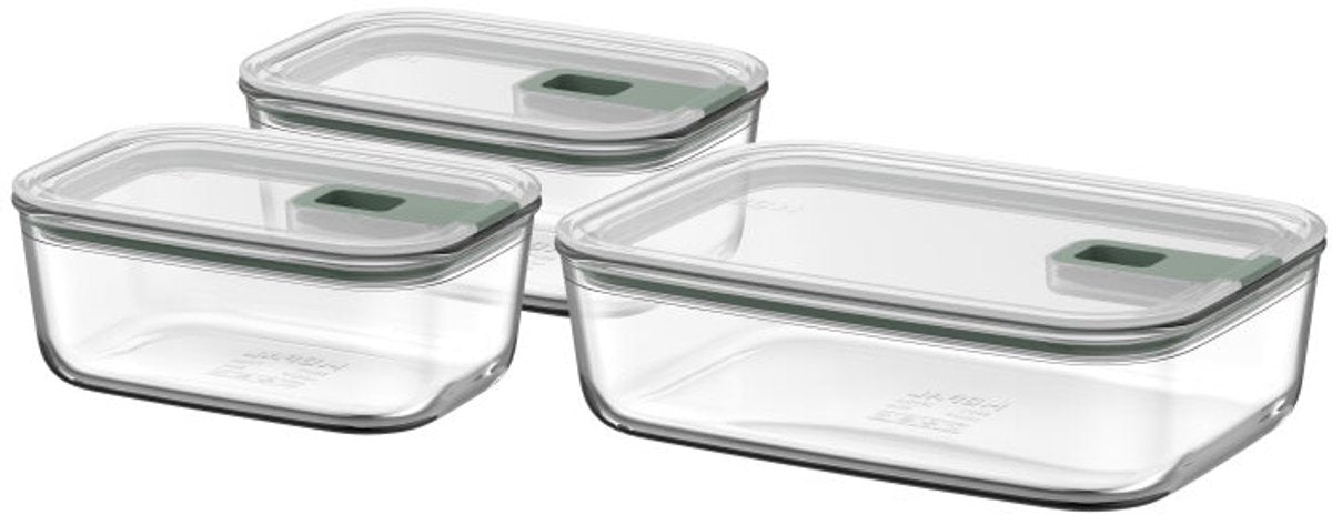 Mepal glazen vershouddoos set easyclip - 2x 700 + 1500 ml - glazen vershoudbakjes met schuifsluiting - geschikt voor magnetron. (stoom)oven. koelkast en vriezer - nordic sage