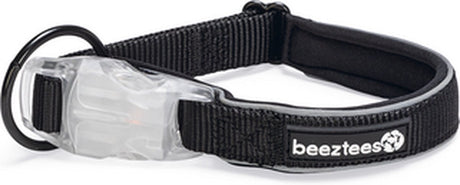 Beeztees safety gear parinca - hondenhalsband - led - nylon - zwart - 35-40x2 cm