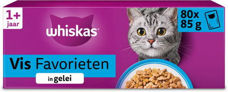 Whiskas kattefoder - voksen 1+ - fisk i gelé - giga-pak 80x85g