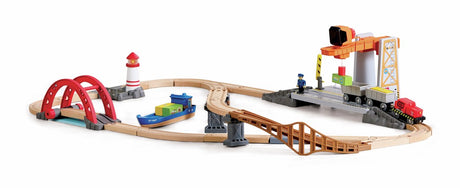 Hape trein en zeevracht set - houten speelgoedtrein met haven en 38 onderdelen voor kinderen vanaf 3 jaar