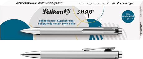 Pelikan kuglepen med trykknapper i metallisk k10 sølv blister