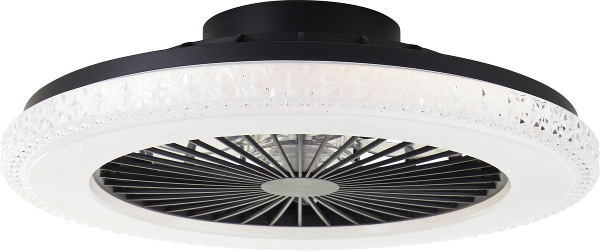 Brilliant badria - loftventilator - med belysning - LED 40w - 3000k-6500k - dæmpbar - sort - krystaleffekt - meget støjsvag