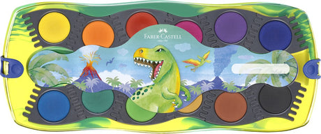 Faber-castell akvarel boks stik dino - 12 farver + 1 tube hvid uigennemsigtig maling - fc-125036