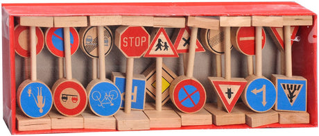 Playwood træ trafikskilte sæt legetøj - 18-delt - uddannelsesmæssigt.