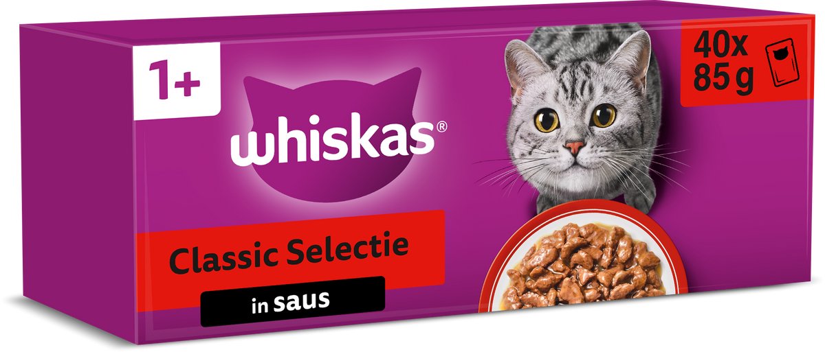 Whiskas kattefoder - voksen 1+ - klassisk udvalg i sauce - 40x85g