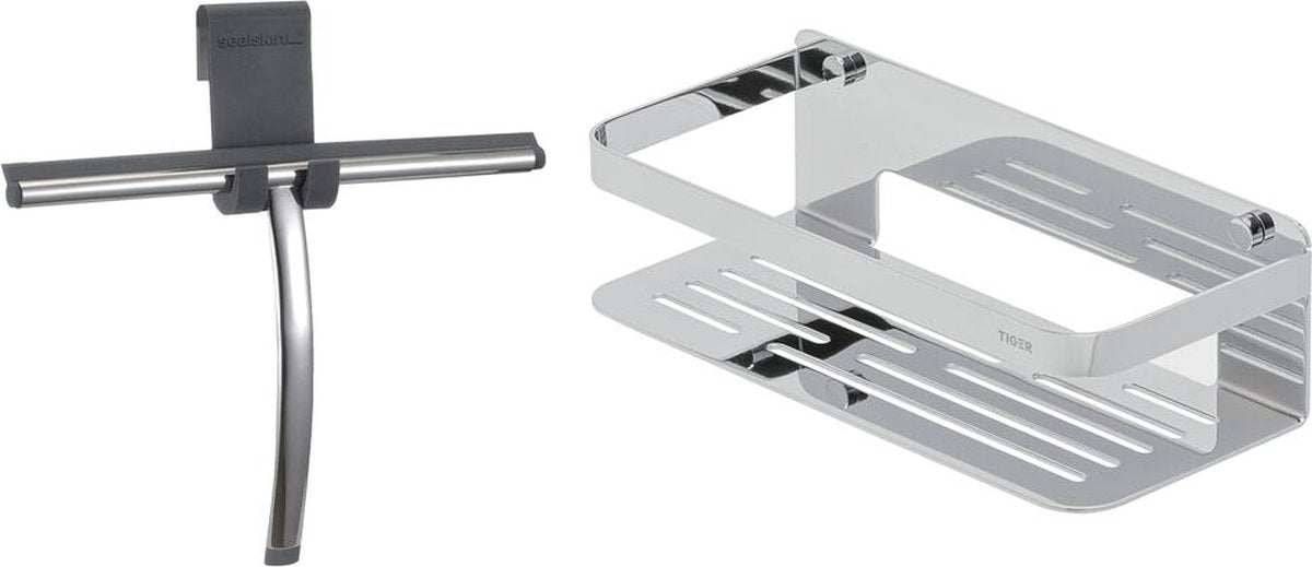 Tiger caddy - doucherek 24 cm met douchewisser inclusief glashaak - raamwisser - chroom