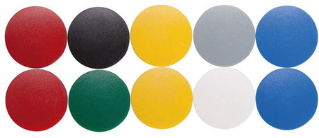 Maul magnet rund 10 stk 0,8 kg plast ferrit bruchsicher erodiert lackiert ø 3,2 x 0,96 cm blå rød gul grå grøn sort hvid
