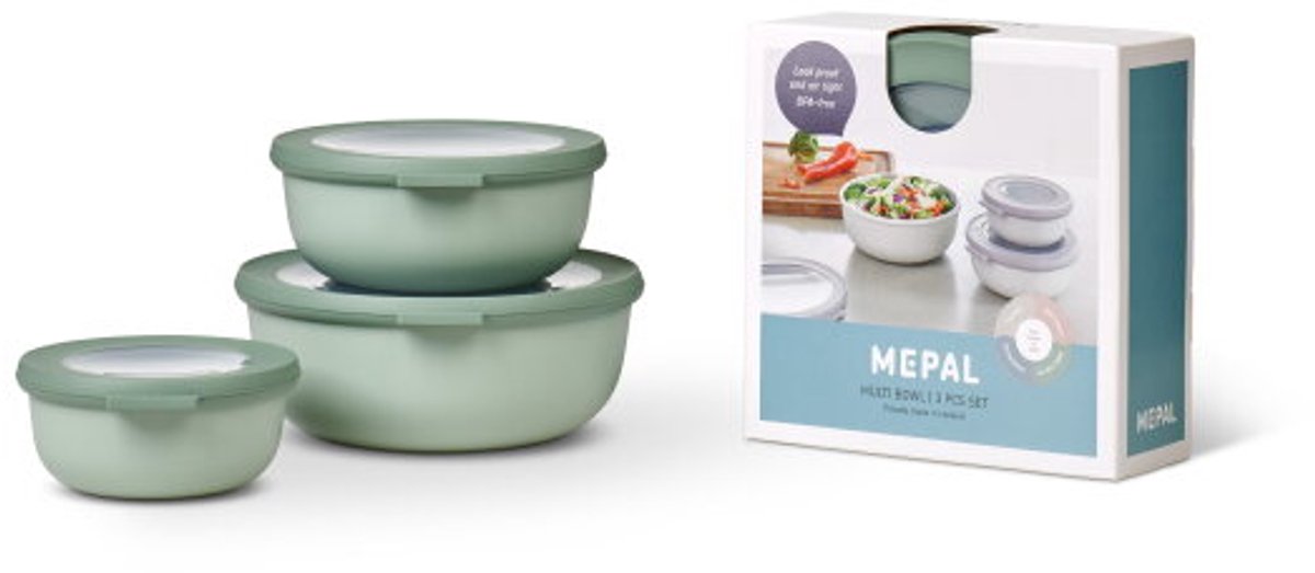 Mepal - multiskål cirqula madopbevaringsbokssæt - 350 + 750 + 1250 ml - rund - nordisk salvie