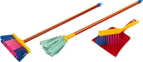 Klein legetøj pure fresh moppesæt - moppe, kost, håndfejemaskine og fejebakke - 61 cm lang moppe - 55 cm lang kost - flerfarvet