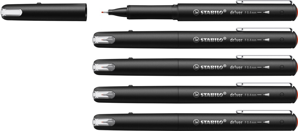 Stabilo dr!ver - premium fineliner - 0,4 mm - rød - æske med 5 stk