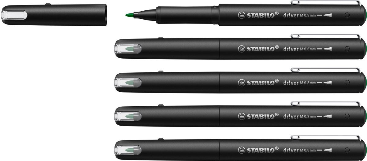 Stabilo dr!ver - premium fineliner - 0,8 mm - grøn - æske med 5 stk
