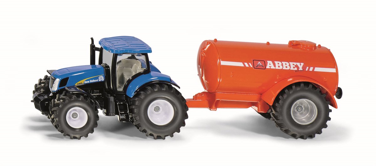 Siku 1945, New Holland traktor med enkeltakslet flydende fartøj, skala 1:50, metalplast,