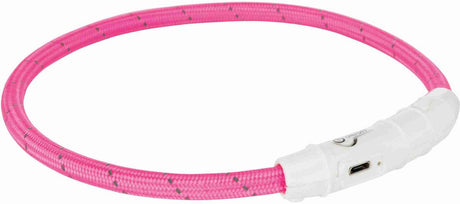 Trixie lysende hundehalsbånd flash USB TPU nylon pink