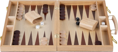 Engelhart backgammon 15 tommer - træindlagt bord - trækasse med håndtag - luksusversion -