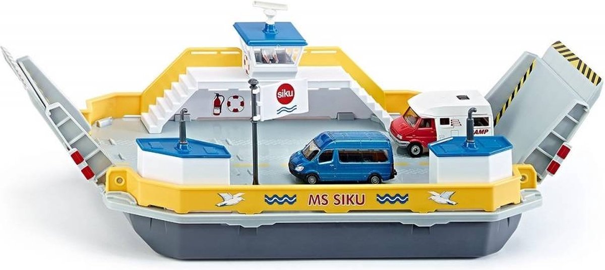 Siku 1750, bilfærge, 1:50, metal plast, inkl. 2 legetøjsbiler, gulgrå, kan flyde, flytbare ramper