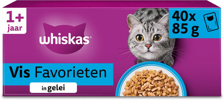 Whiskas kattefoder - voksen 1+ - fiskeudvalg i gelé - 40x85g