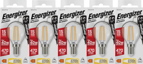 Energizer energieffektiv glødetråds LED kuglelampe - E14 - 5 watt - varmt hvidt lys - dæmpbar - 5 stk.