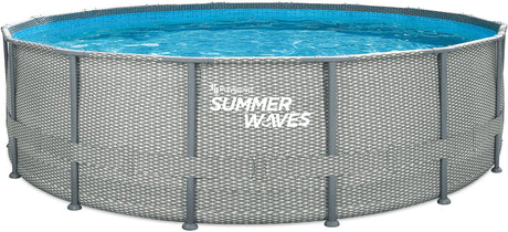 Sommerbølger rammer pool rund - ⌀488 x 122 cm - svømmebassiner - inklusive filterpumpe - poolpumpe - filterpatron - låg - jordklud - stige - vedligeholdelsessæt