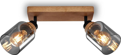 Briloner royk - påbygningsspot med røget glas - med træ - loftspot med 2x E27 armatur - 28cm