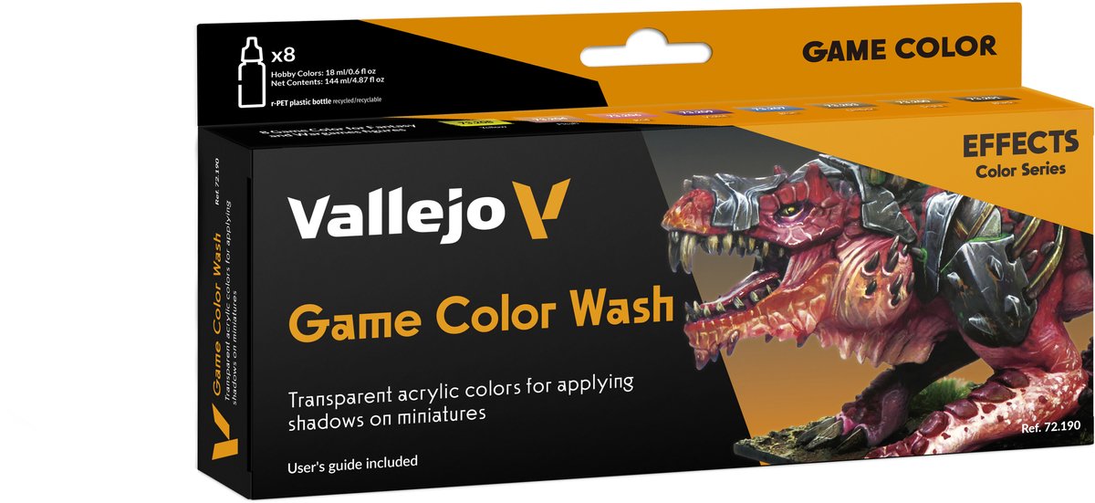 Vallejo hobbymaling akrylmaling - 72190 vaske til fantasy og krigsspil - spilfarve - akrylsæt - 8x malingssæt - 8x 18 ml
