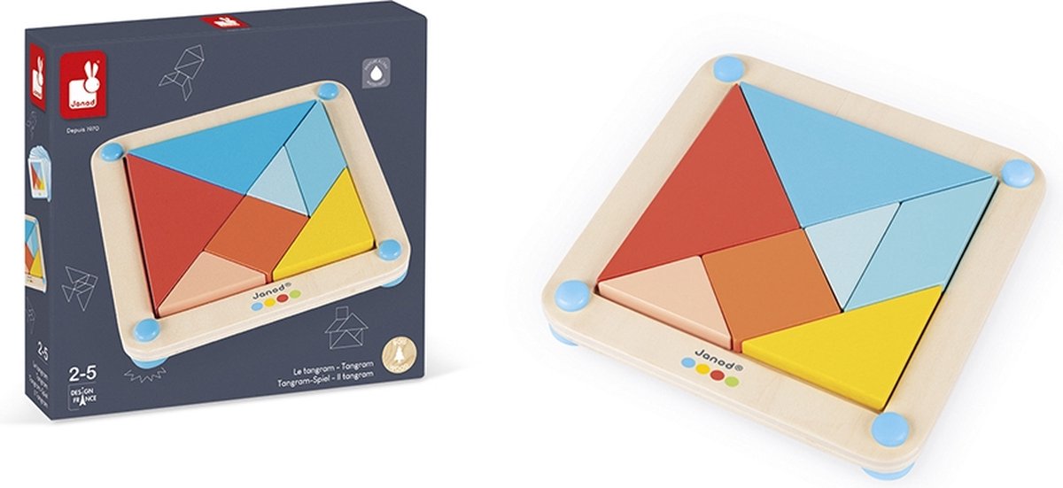 Janod - pædagogisk spil - tangram former og farver