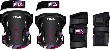 Fila beskyttelsessæt - 3-pak - xs - sort pink - tredelt sæt med håndleds-, albue- og knæbeskyttere