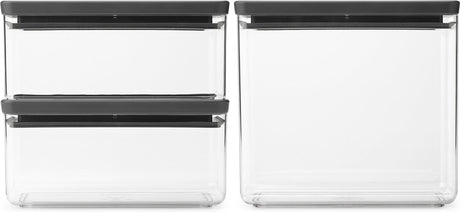 Brabantia tasty+ opbevaringsbeholdere - stabelbare - 1,5 + 1,5 + 3,5 l - mørkegrå