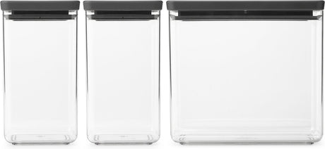 Brabantia tasty+ opbevaringsbeholdere - stabelbare - 1,6 + 1,6 + 3,5 l - mørkegrå