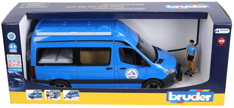 Bruder autocamper legetøjsbil MB sprinter med chauffør - blå.