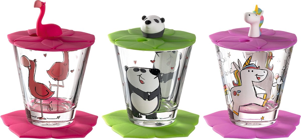 Leonardo bambini drikkesæt flamingo, panda, enhjørning - 9 stk