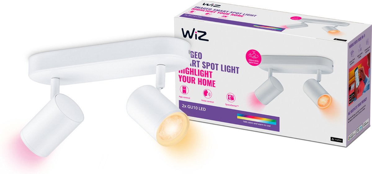 Wiz opbouwspot imageo wit 2 spots - slimme led-verlichting - gekleurd en wit licht - gu10 - 2x 5w - wi-fi