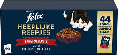 Felix lækre strimler gårdudvalg - våd kattefoder - oksekød, kylling, and, kalkun - 44 x 80g