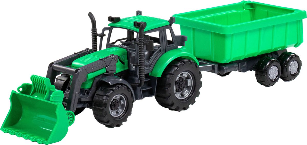 Cavallino traktor med oplader og tilhænger af knoldgrøn, skala 1:32