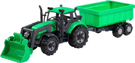 Cavallino traktor med oplader og tilhænger af knoldgrøn, skala 1:32