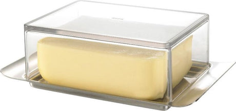 Gefu brunch smørfad 250 g – 18 x 12 cm – rustfrit stål plast – gennemsigtigt låg