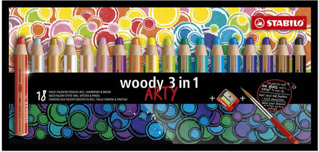Stabilo woody 3 i 1 - multitalent farveblyant - arty - sæt 18 stk. + blyantspidser