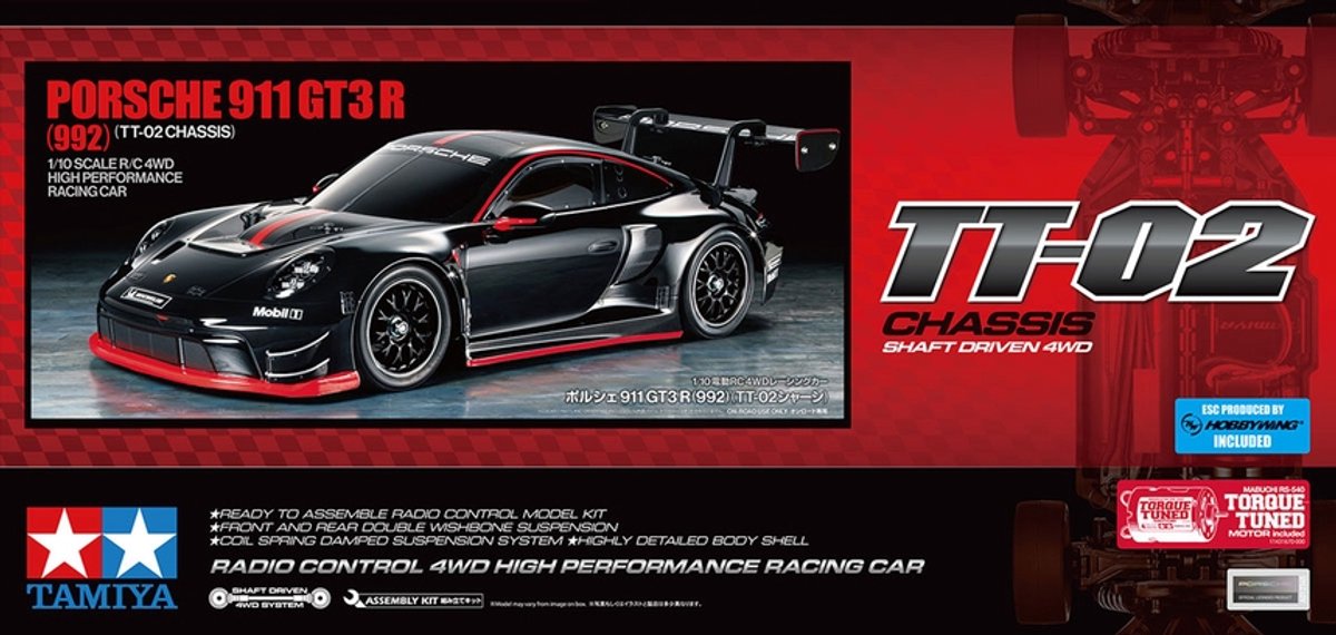 Tamiya modelsæt bil - 58745 rc bil - porsche 911 gt3 r - 992 - med certifikat rc plast - 1:10 - modelfremstilling