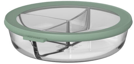 Mepal glazen bento vershouddoos rond cirqula - 250+250+500 ml - glazen vershoudbakjes - hittebestendig tot 550 °c. zonder deksel - meal prep bakjes - nordic sage