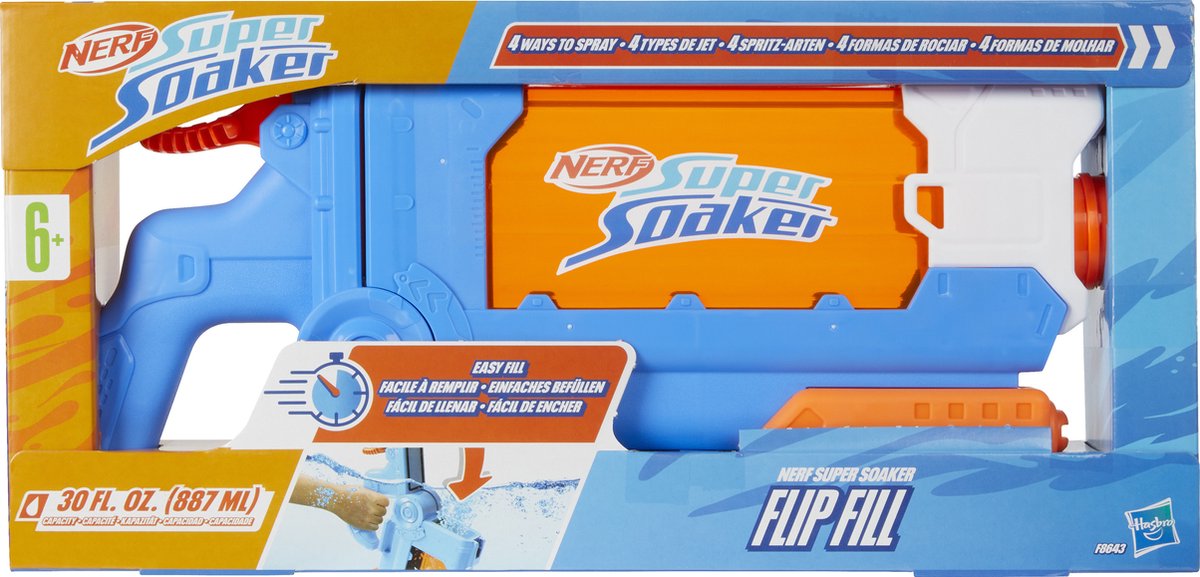 Nerf Super Soaker Flip Fill Water Blaster, 4 Spray Styles, Quick Fill, 887 ml Reservoir, Vandlegetøj