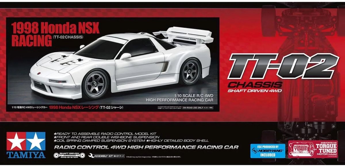 Tamiya modelsæt bil - 58739 rc honda nsx racing 1998 - tt-02 med certifikat rc plastic - 1:10 - modelfremstilling