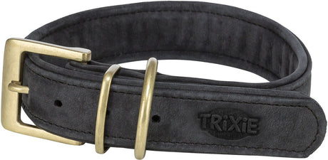 Trixie krave nubuck læder - sort l 47-54x4 cm - dobbelt foret, d-ring