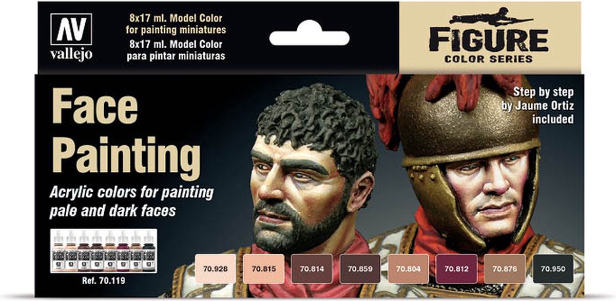 Vallejo model farve ansigtsmaling sæt - 8 farver - 17ml - 70119
