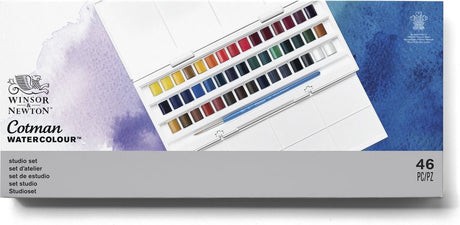 Winsor Newton 0390471 Cotman Studio akvarelfarvesæt – 45 halve pander – hele 40 farvepalet med penselblandingspaletter