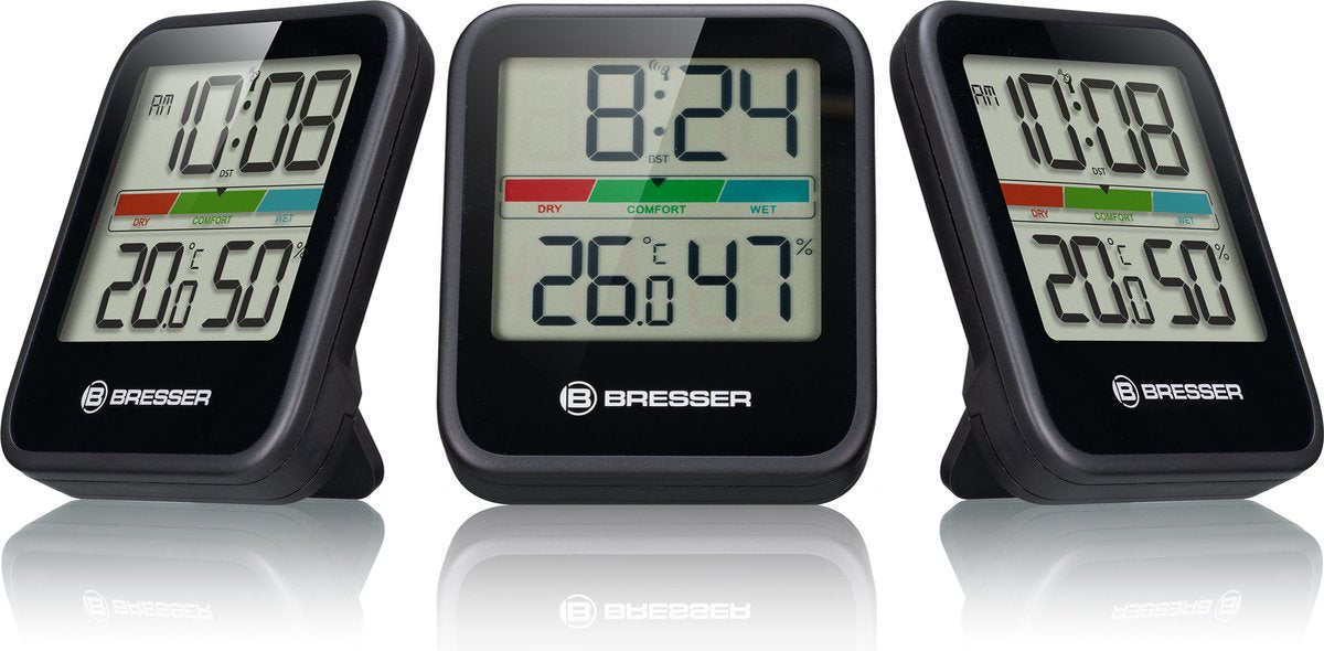 Bresser vejrstation - klimamonitor termo-hygrometer dcf - sæt med 3 - sort