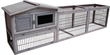 Flamingo kaninhytte med løb – ekstra stor udendørs kaninbur med natbur og udendørs løb – 230x53x70 cm – kaninbur jumbo sommerhus grå