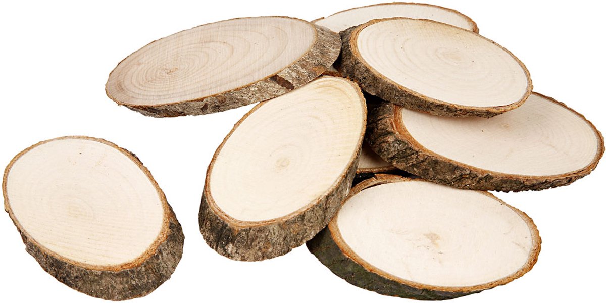 Creativ virksomhed https: www.cchobby.nl træ-skive-med-bark-størrelse-7-5-x-4-5-cm-tykkelse-8-mm-20-stykke-1-kasse