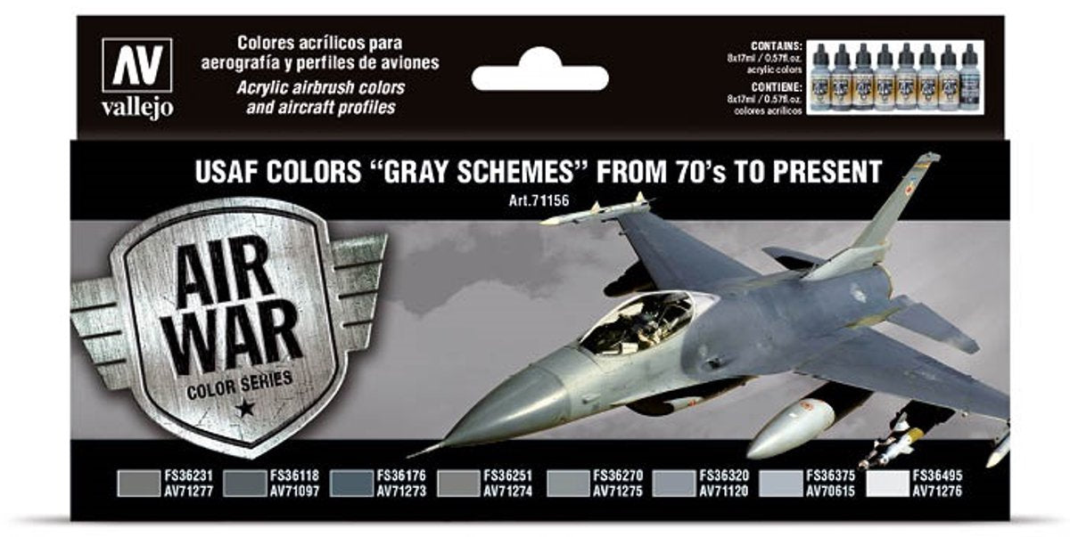 Vallejo hobbymaling akrylmaling - 71156 usaf farver "grå skemaer" - akrylsæt malingssæt - 8x 17 ml