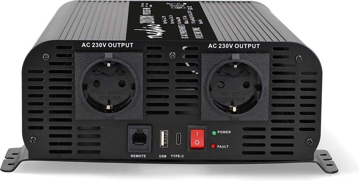 Nedis bilinverter 2000w – 24v 230v – 2x stikkontakt + USB-A USB-C – ren sinusbølge – skrueforbindelse – spændingsomformer