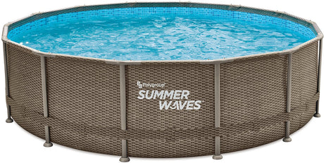 Sommerbølger rammer pool rund - ⌀427 x 107 cm - svømmebassiner - inklusive filterpumpe - poolpumpe - filterpatron - låg - jordklud - stige - vedligeholdelsessæt